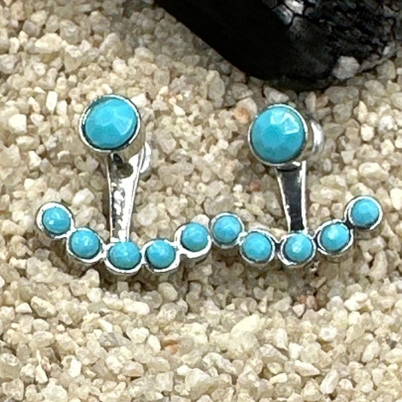 Turquoise back/front silver stud dainty earrings/manifesting protection - Picture 1 of 2